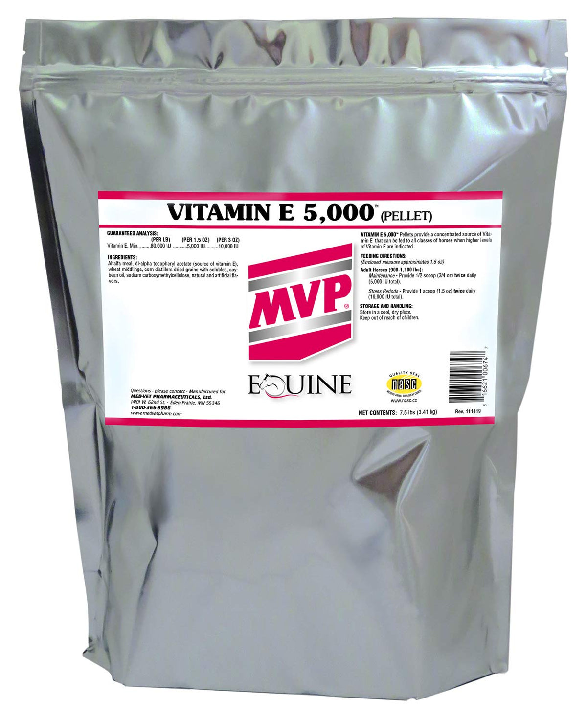 MVP Vitamin E 5,000 pellets in a bag support convenient daily horse supplementation.