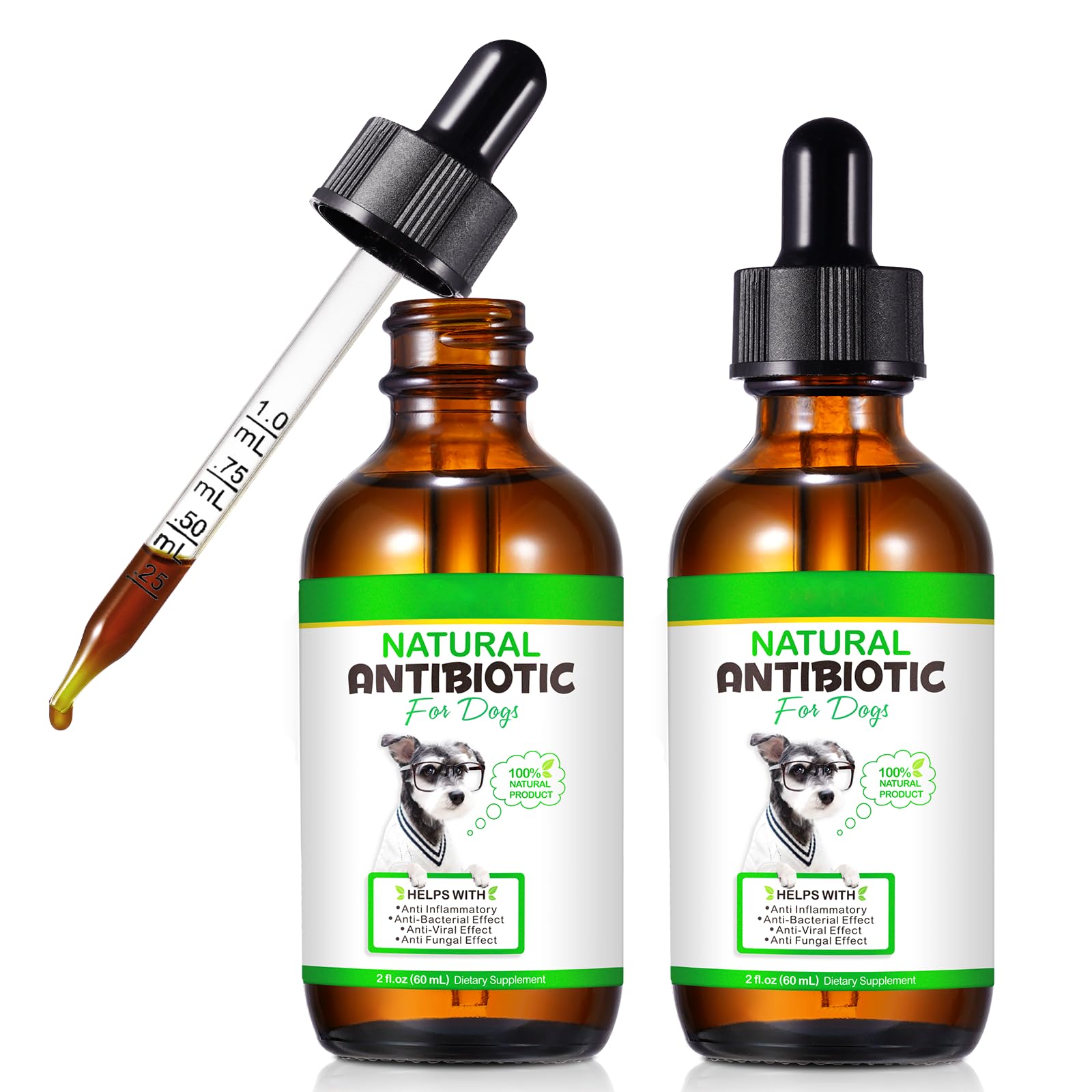 MXCZBSM 2Pack natural dog antibiotic bottle ready for home use.