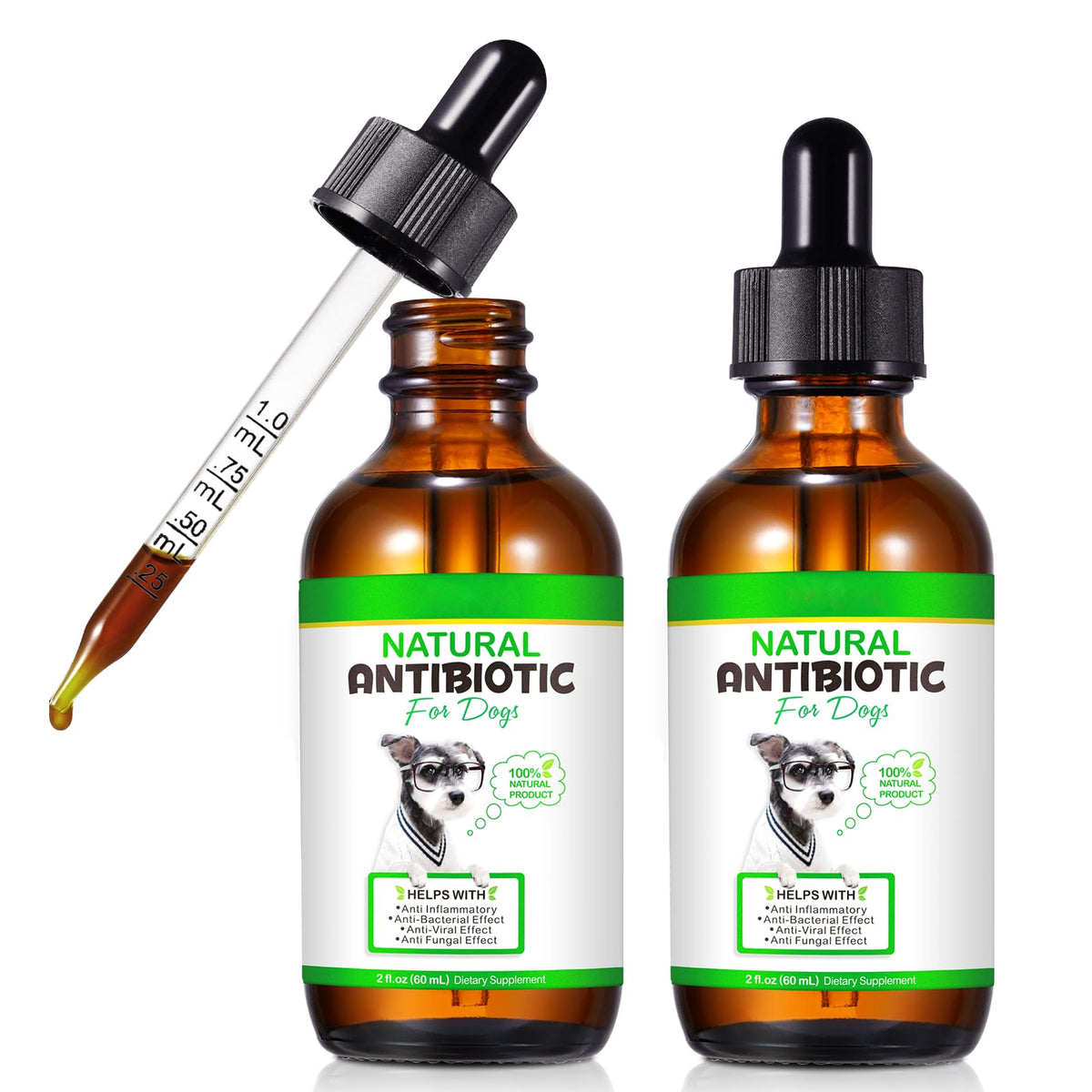 MXCZBSM 2Pack natural dog antibiotic bottle ready for home use.