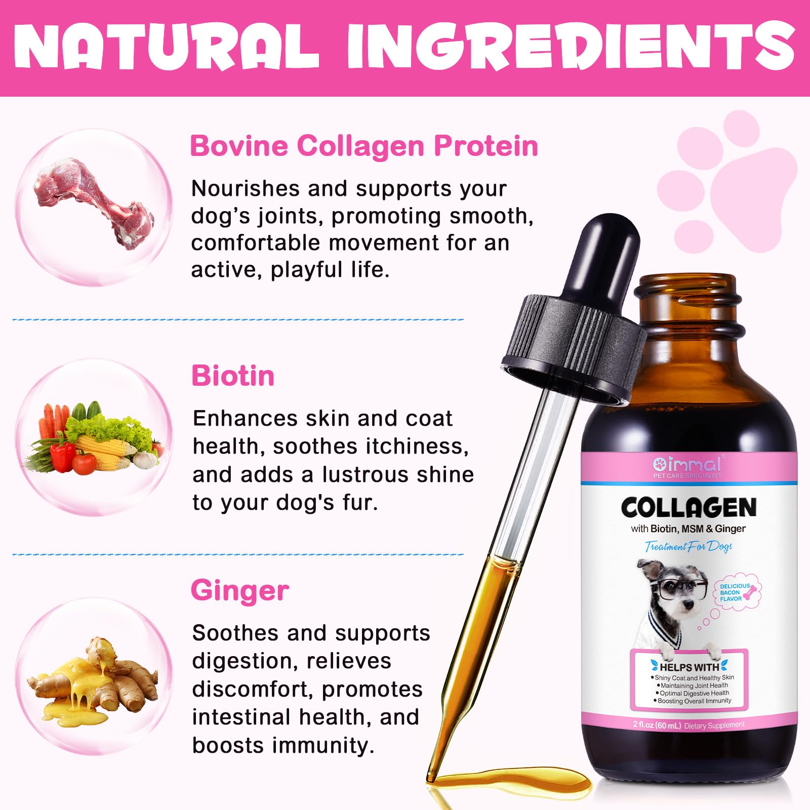 MXCZBSM dog collagen drops pour demonstrates simple dosing for joint mobility