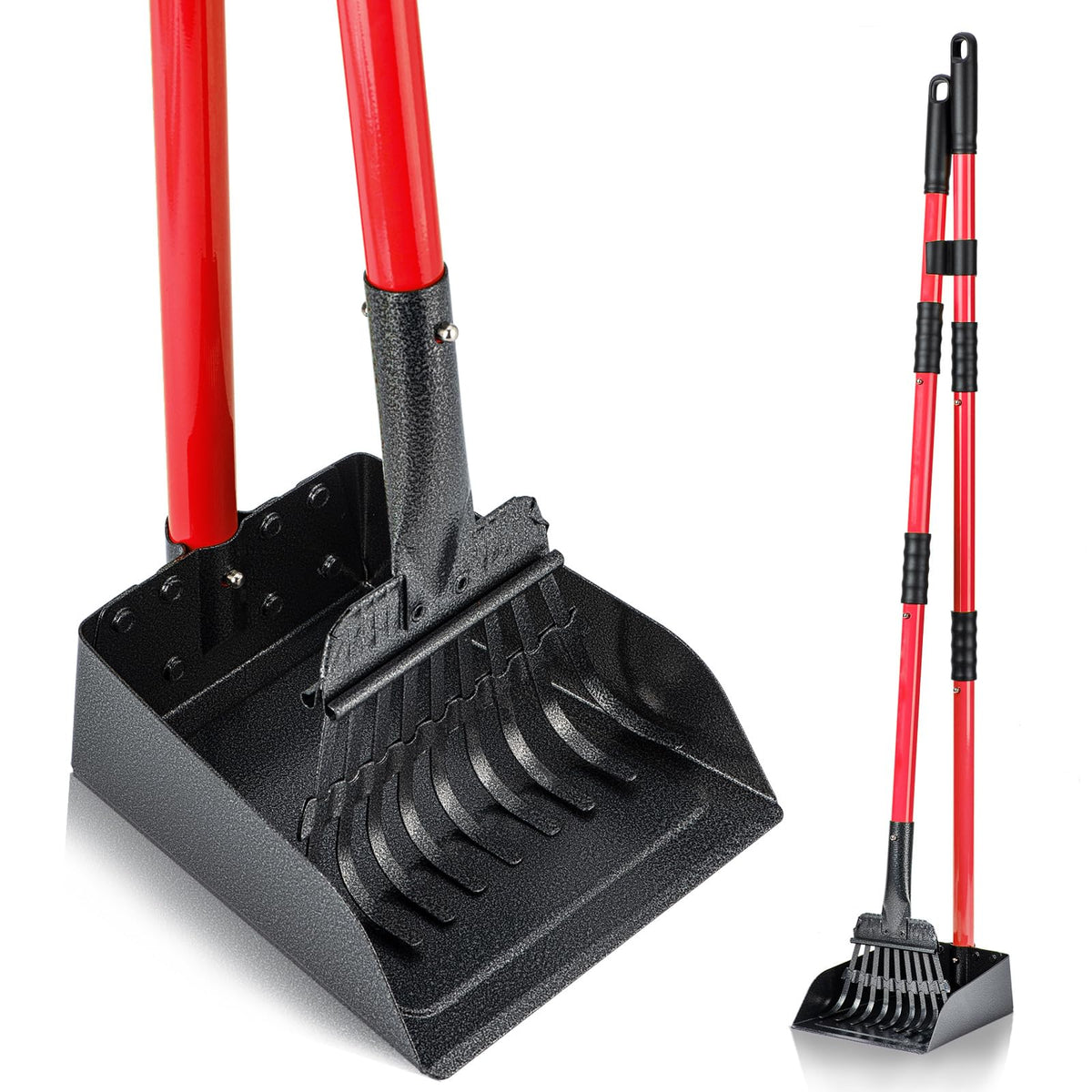 MXF Pooper Scooper long-handle tray in red enables easy cleanup on grass