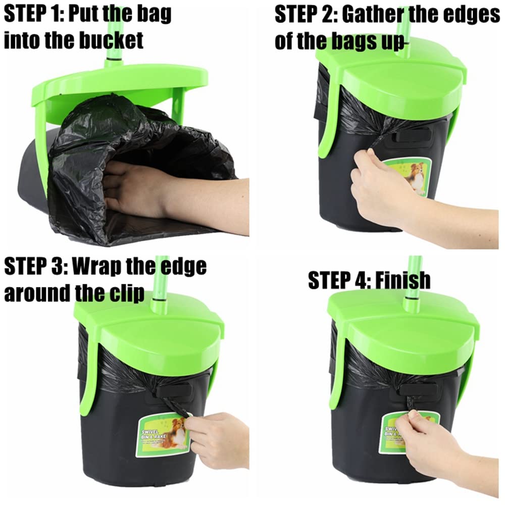 MXF swivel bin and rake kit set up with bags for efficient cleanup