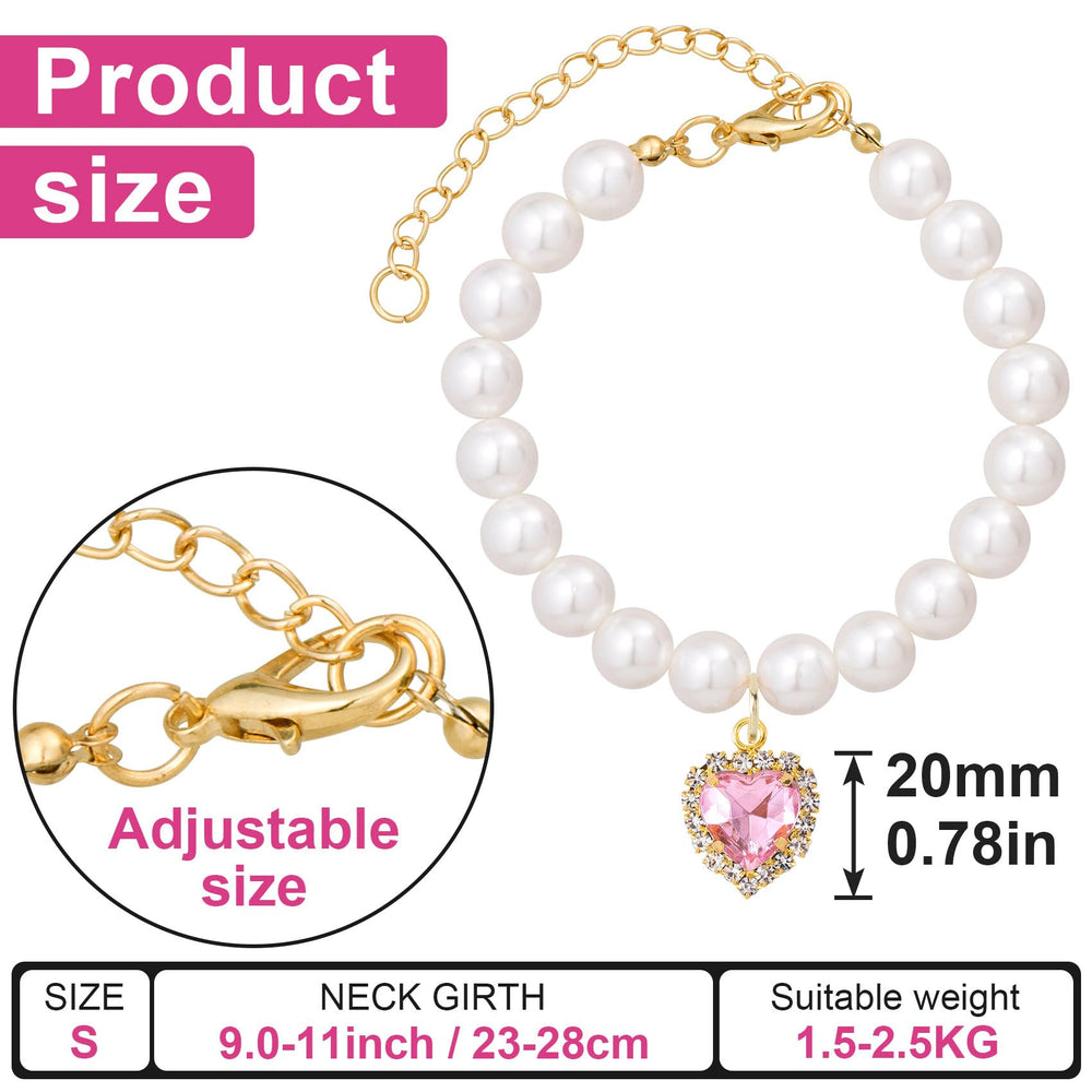 Mxxipp pearl collar pink heart rhinestone closeup adds cute charm for photo sessions