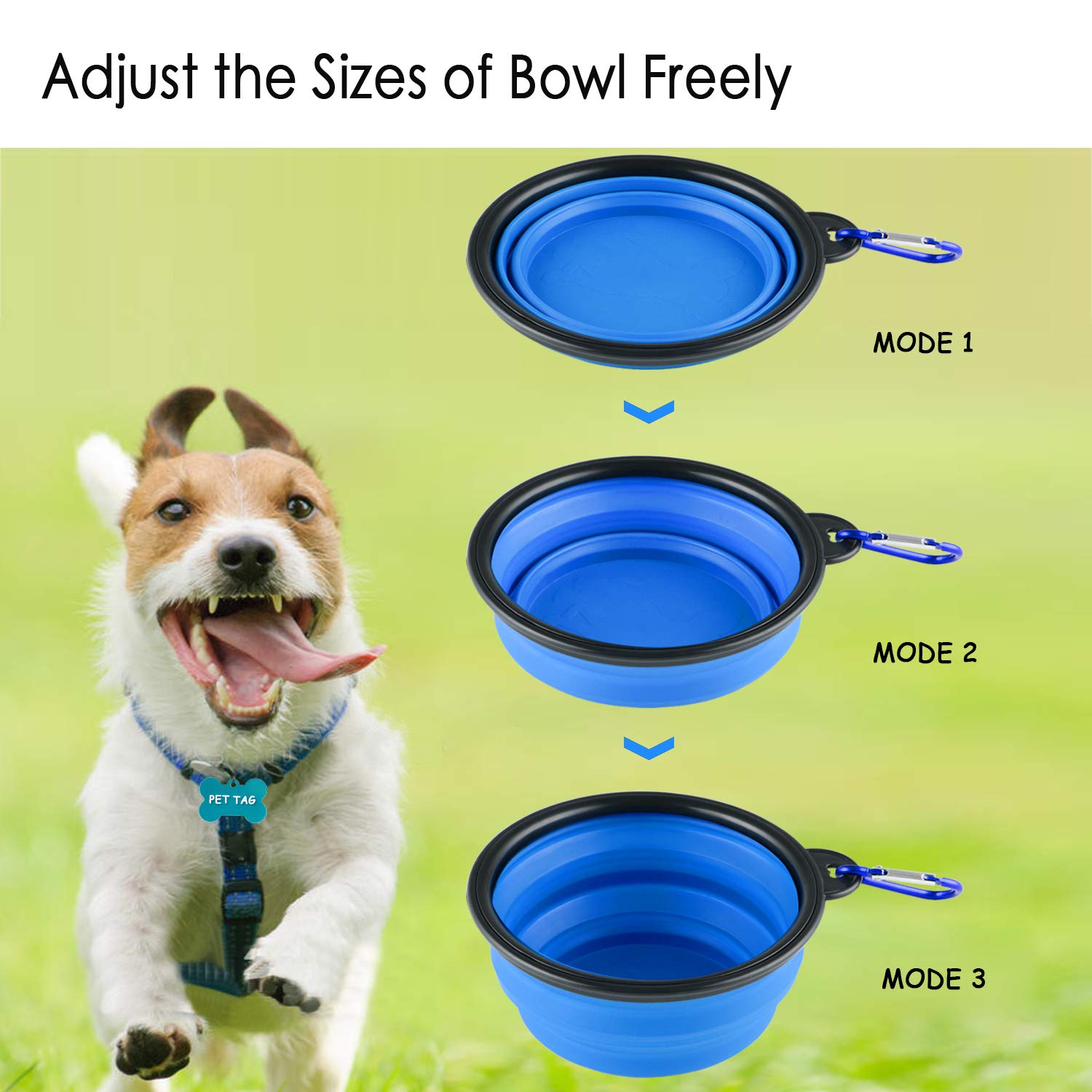 MXZONE 3 Collapsible Silicone Dog Bowl with carabiner clip for easy transport.