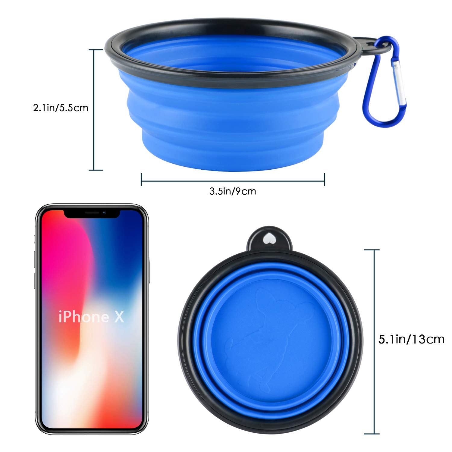 MXZONE 3 Collapsible Silicone Dog Bowl expanded, portable for water or food.