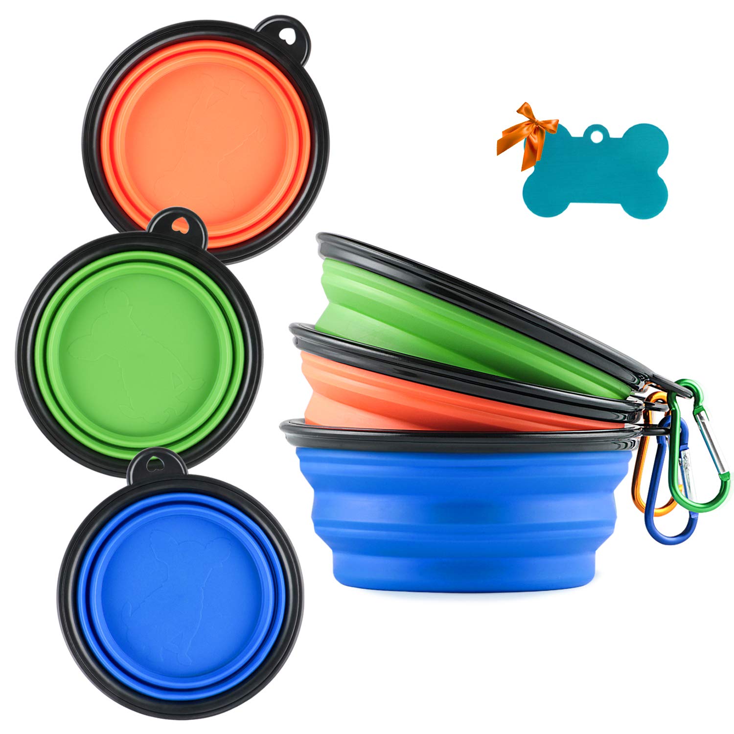 MXZONE 3 Collapsible Silicone Dog Bowl folded compact for travel.