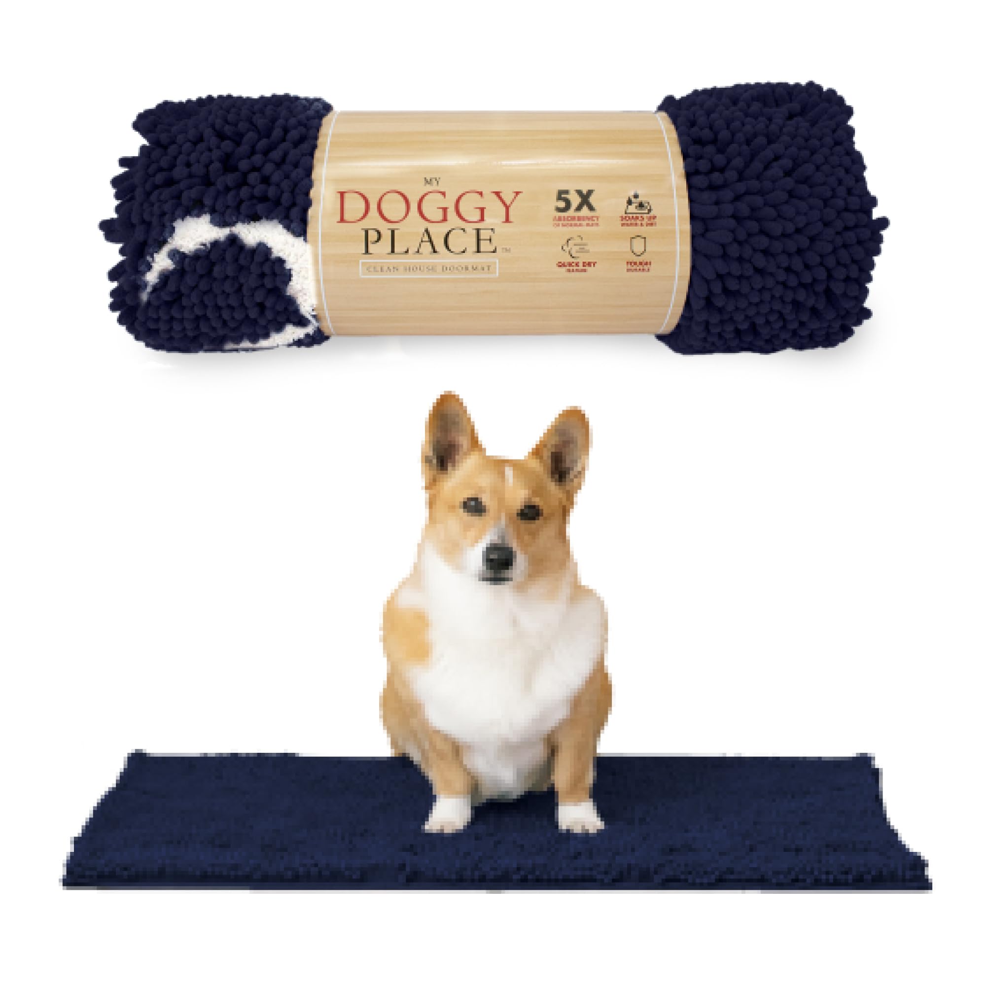 My Doggy Place absorbent dog mat front view with paw print design keeps entryways clean.