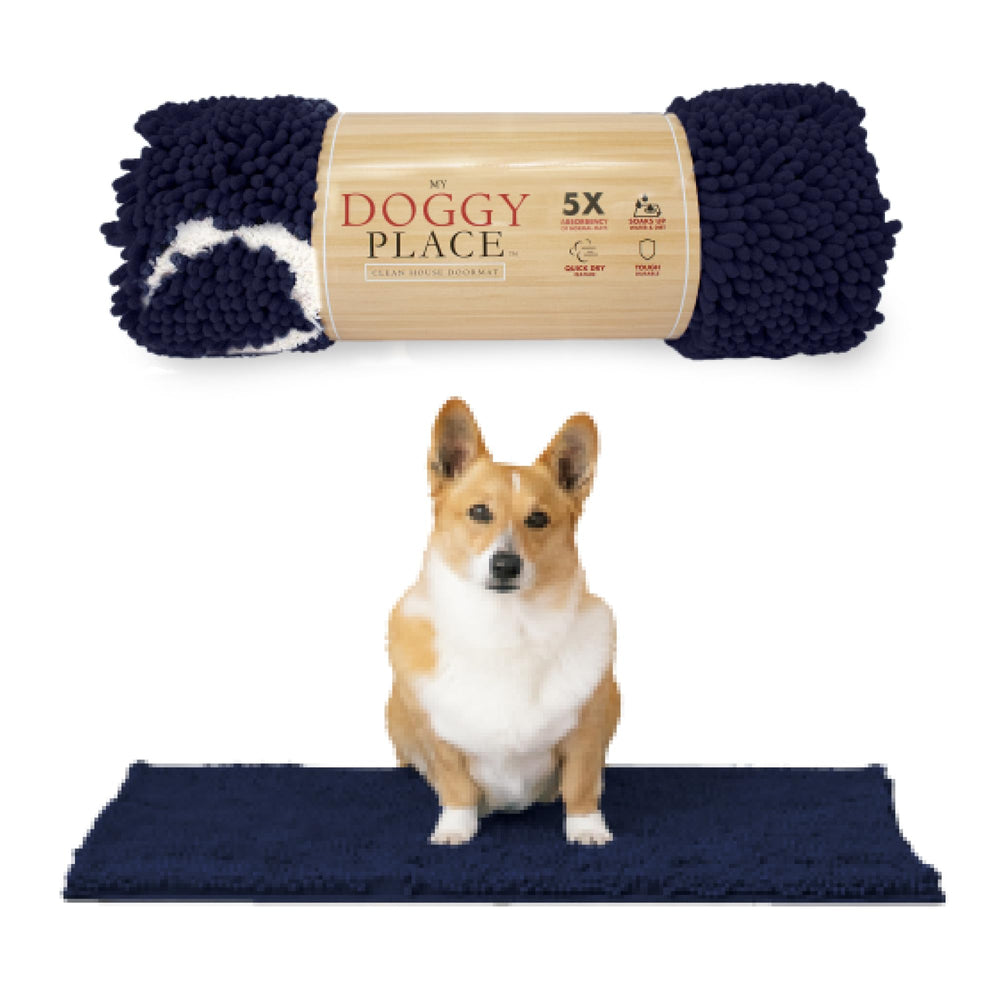 My Doggy Place absorbent dog mat front view with paw print design keeps entryways clean.