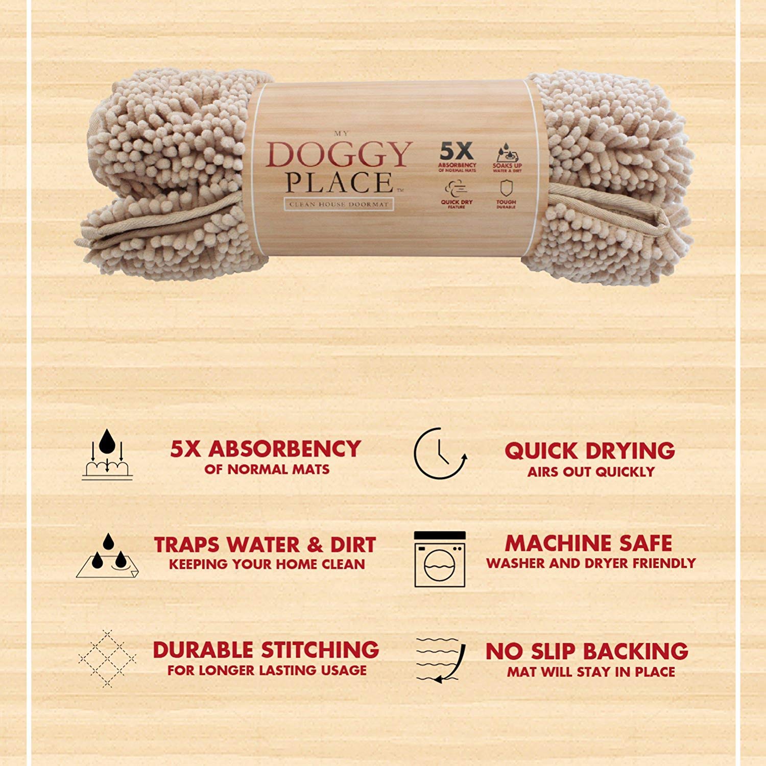 My Doggy Place microfiber dog mat is washer and dryer safe for easy cleanup.