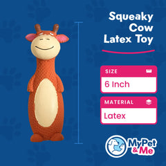 My Pet & Me puppy-teething orange cow toy, 6in, durable latex for daily fun.