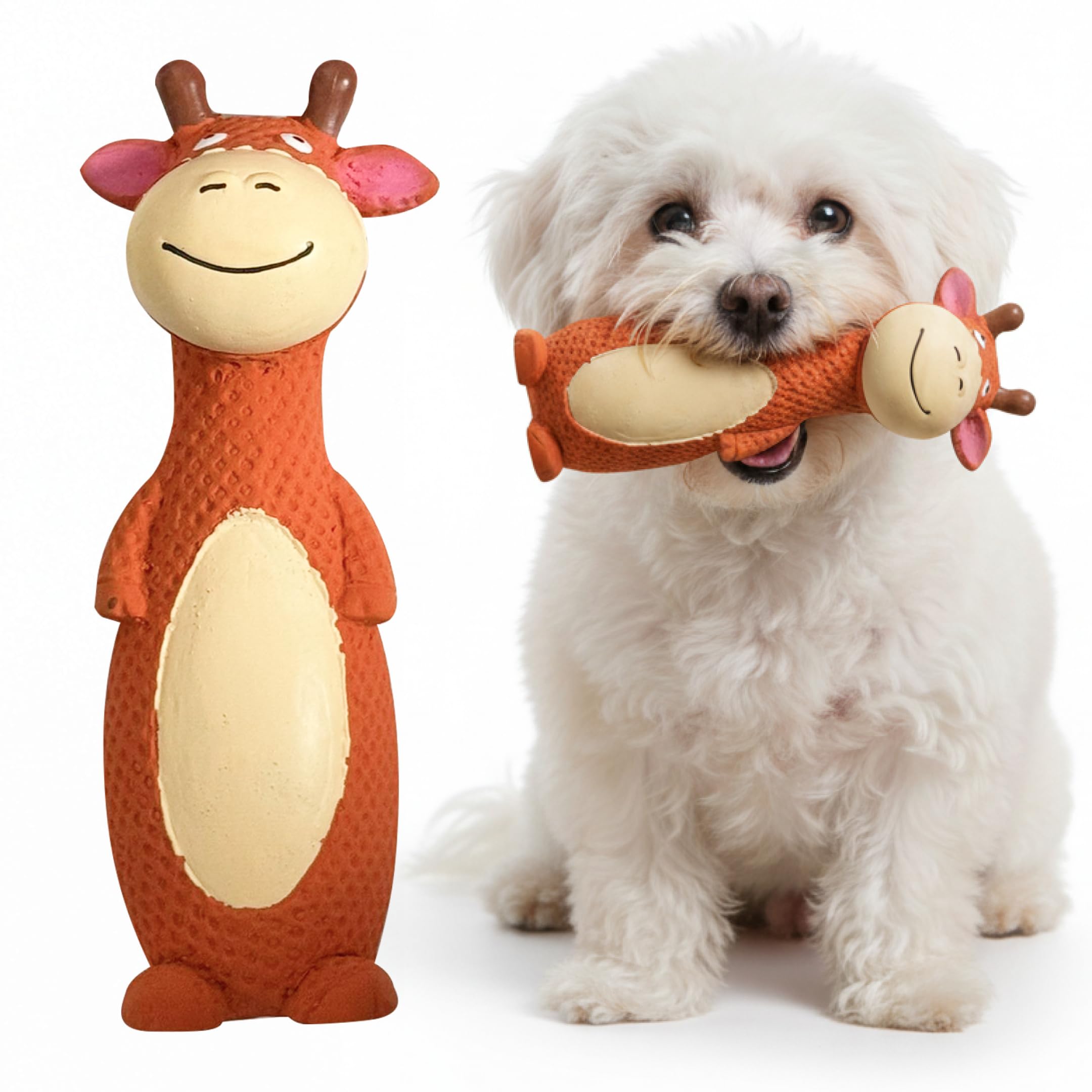My Pet & Me squeaky dog toy, orange cow 6in, ideal for gentle play and fetch.