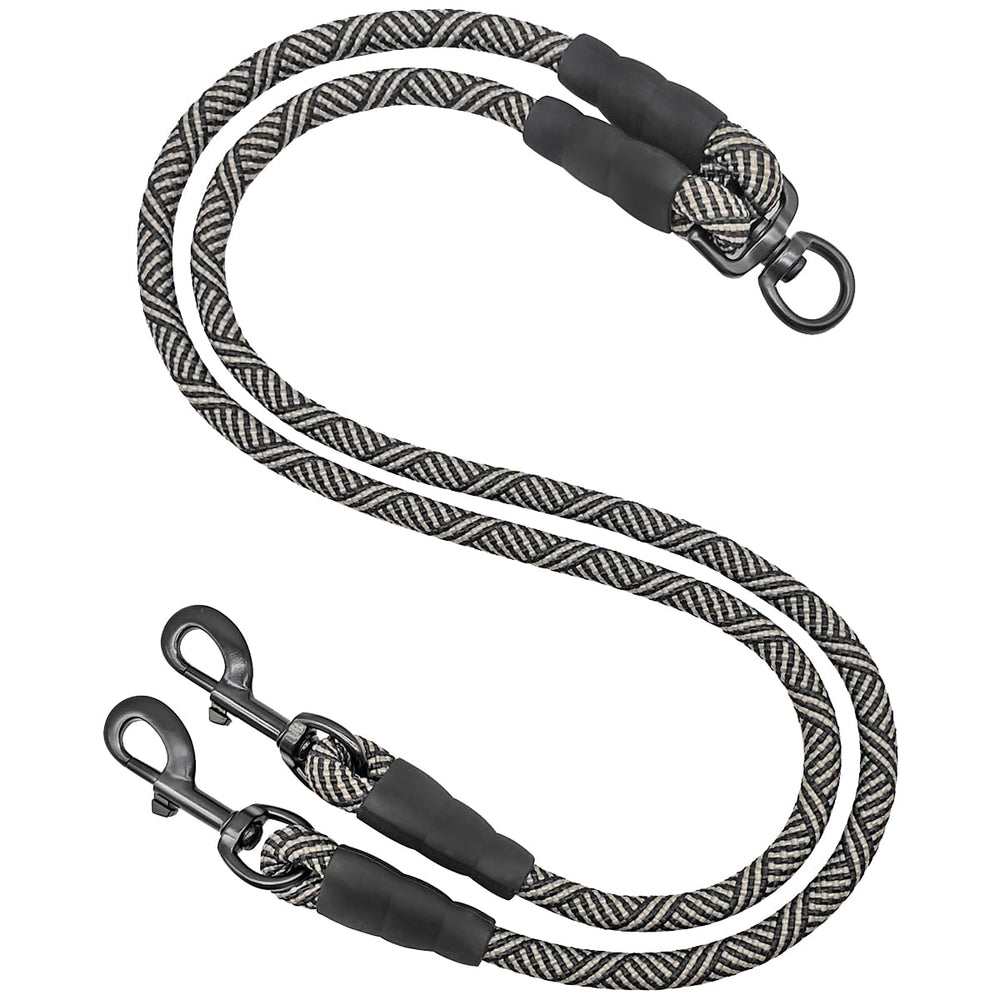Mycicy double dog leash coupler with 360 swivel for tangle-free two-dog walks.