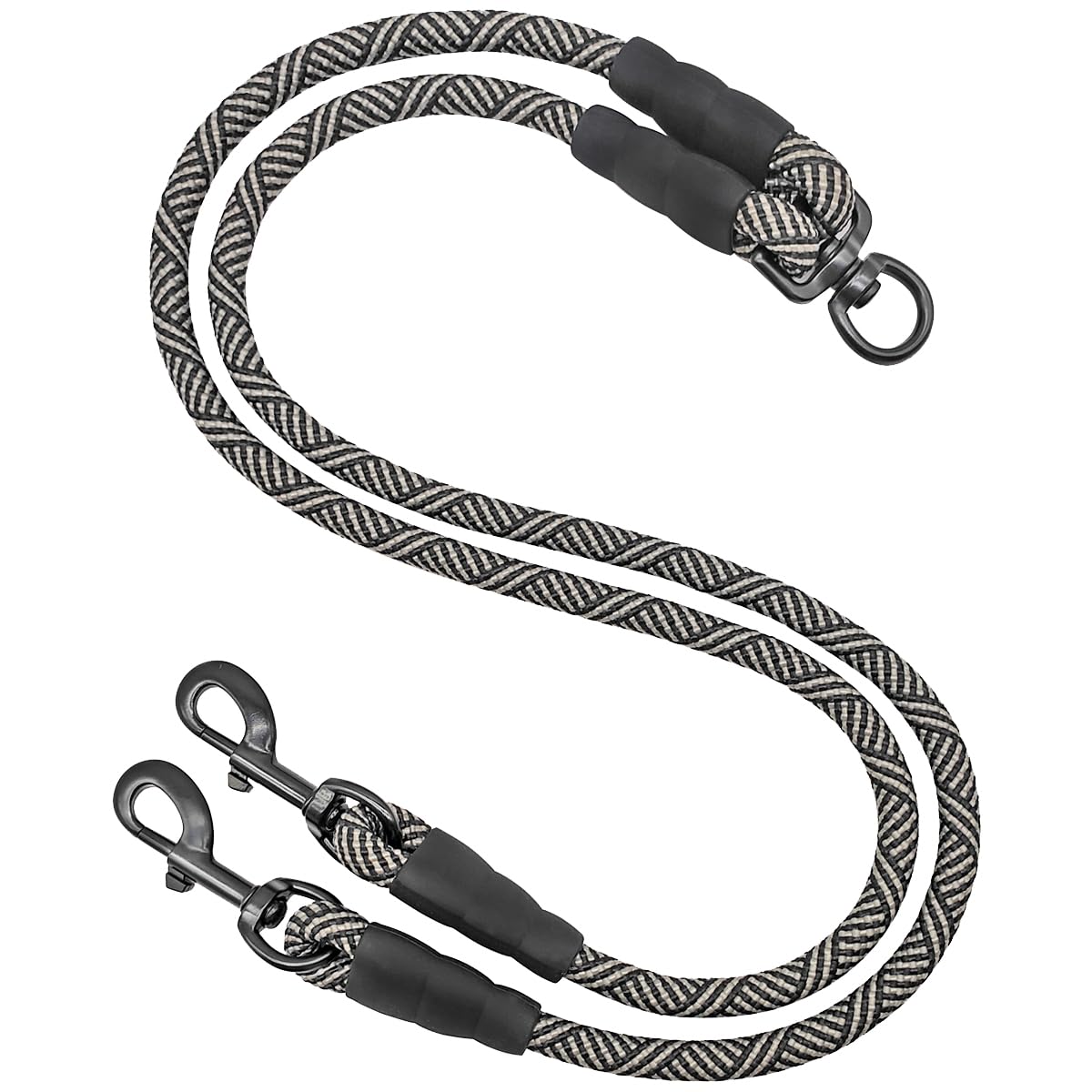 Mycicy double dog leash coupler with 360 swivel for tangle-free two-dog walks.