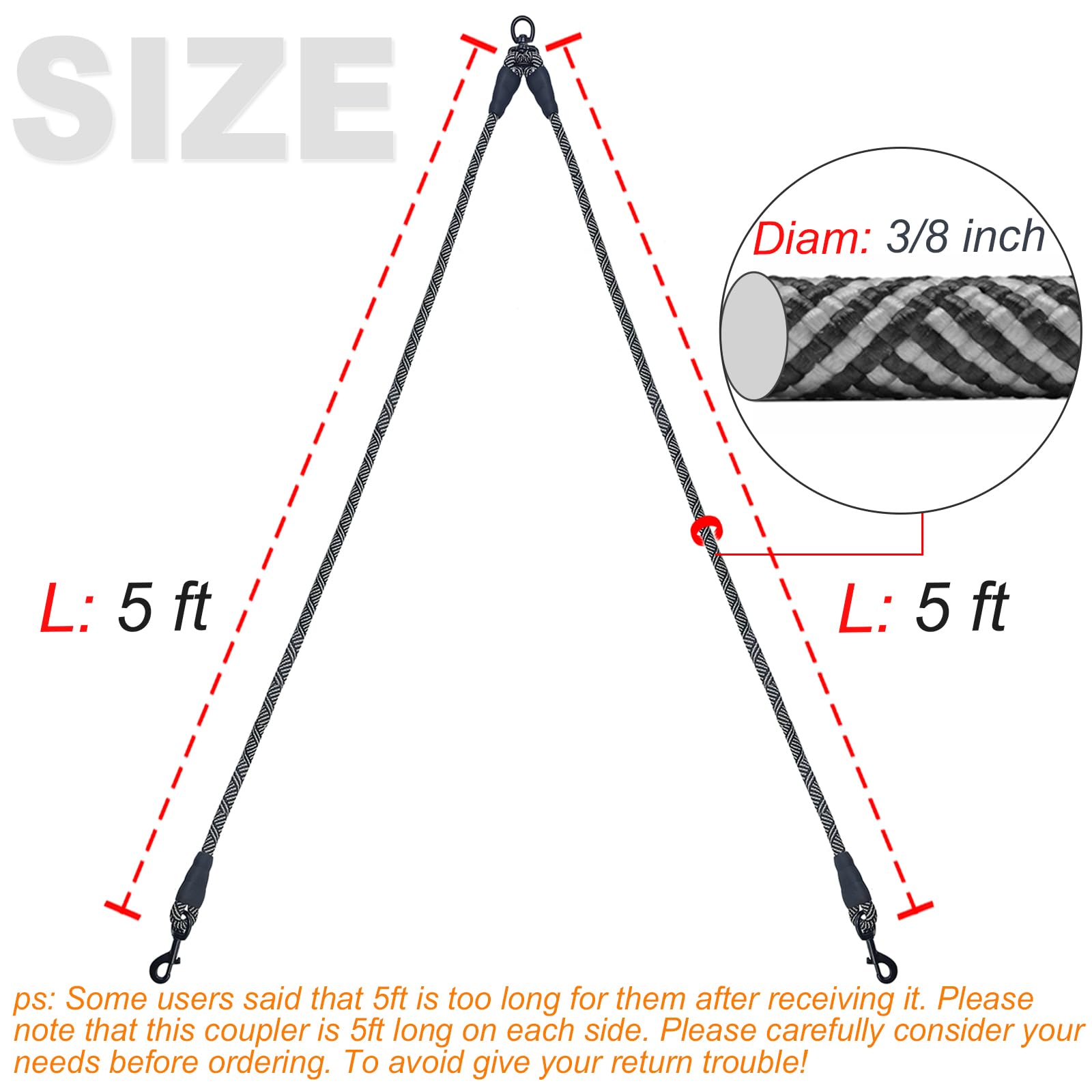 Mycicy double dog leash extension rope for comfortable two-dog walks.