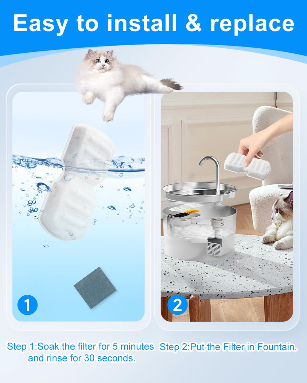 MyfatBOSS fresh-water visual illustrating improved water quality for cats.