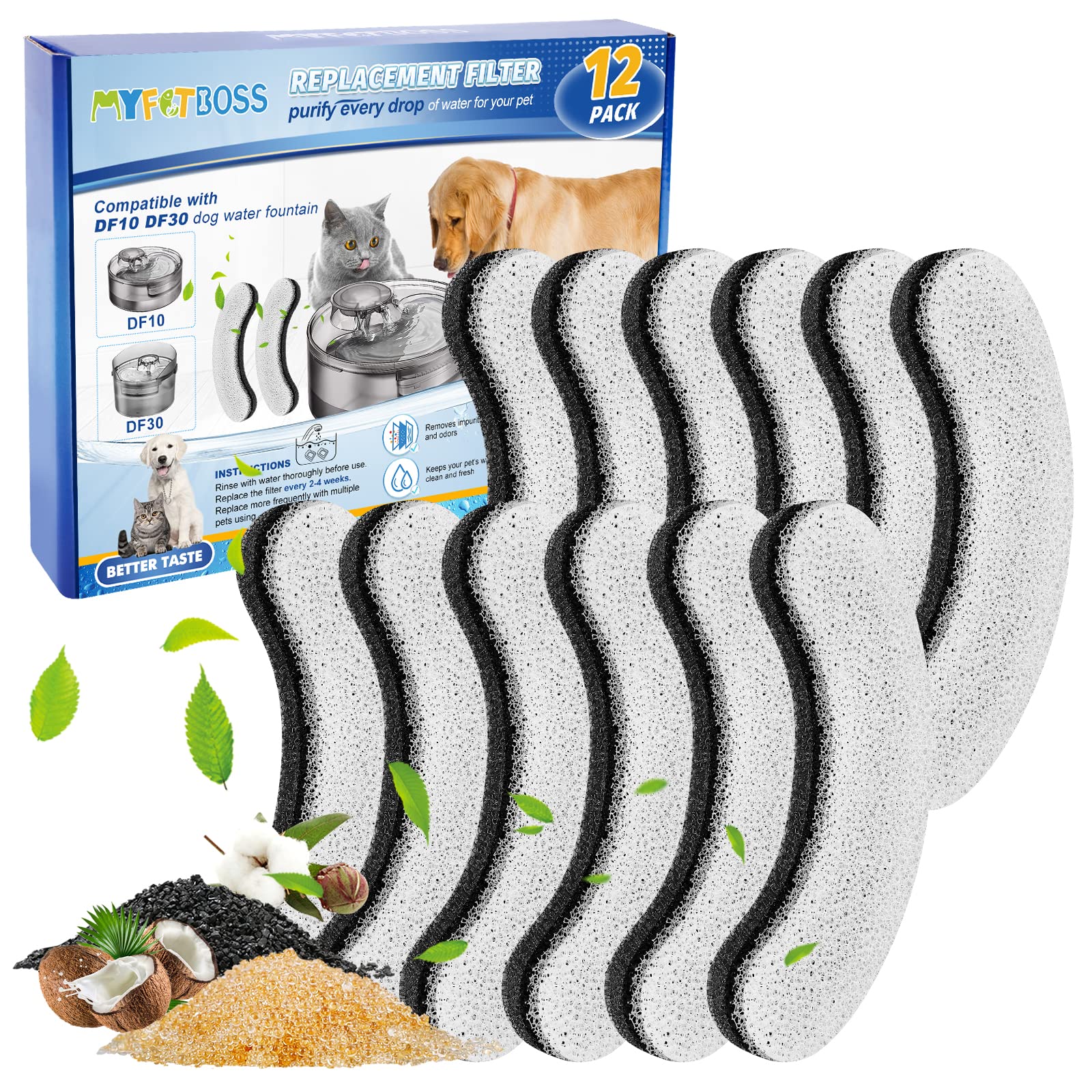 MyfatBOSS DF10/DF30 12-pack packaging facilitates convenient replacements.