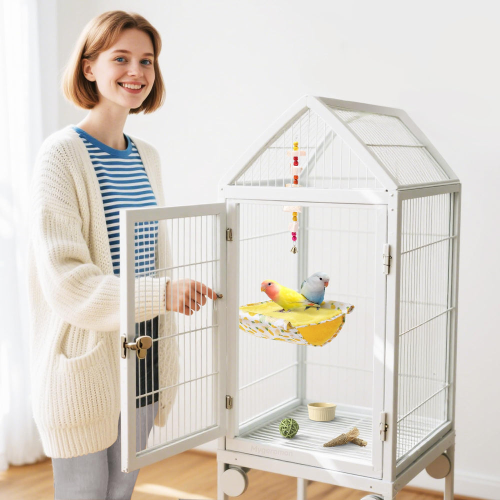 Mygeromon Bird Bed Hammock in cage use-case showing versatile resting space