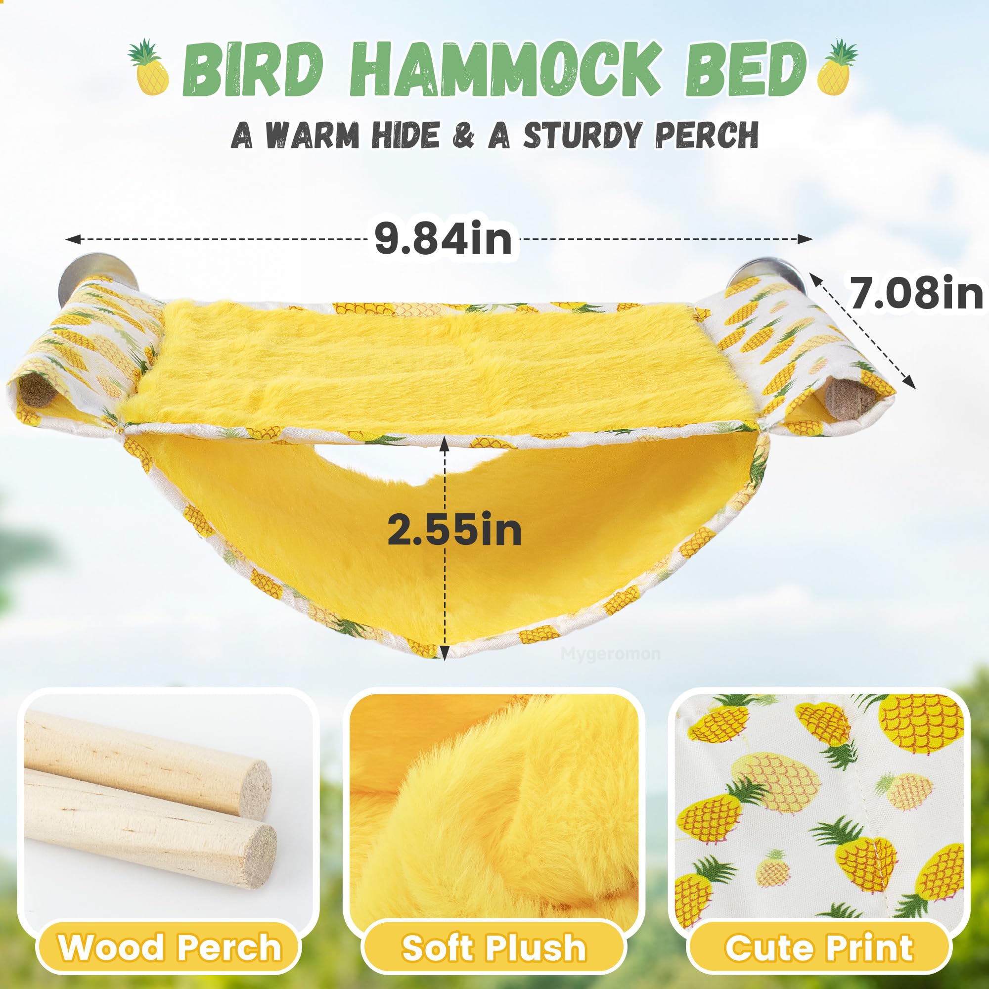 Mygeromon Bird Bed Hammock sized for small birds like budgies and parakeets