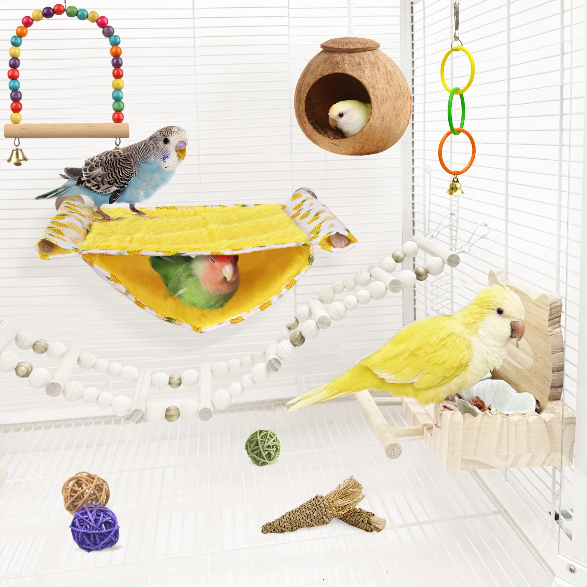 Mygeromon Bird Bed Hammock snuggle hut provides warm retreat inside the cage