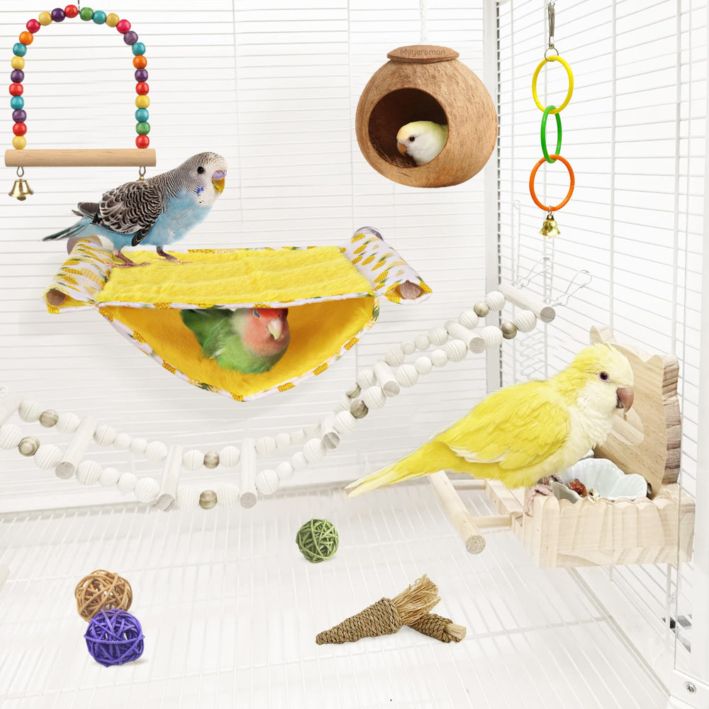 Mygeromon Bird Bed Hammock snuggle hut provides warm retreat inside the cage