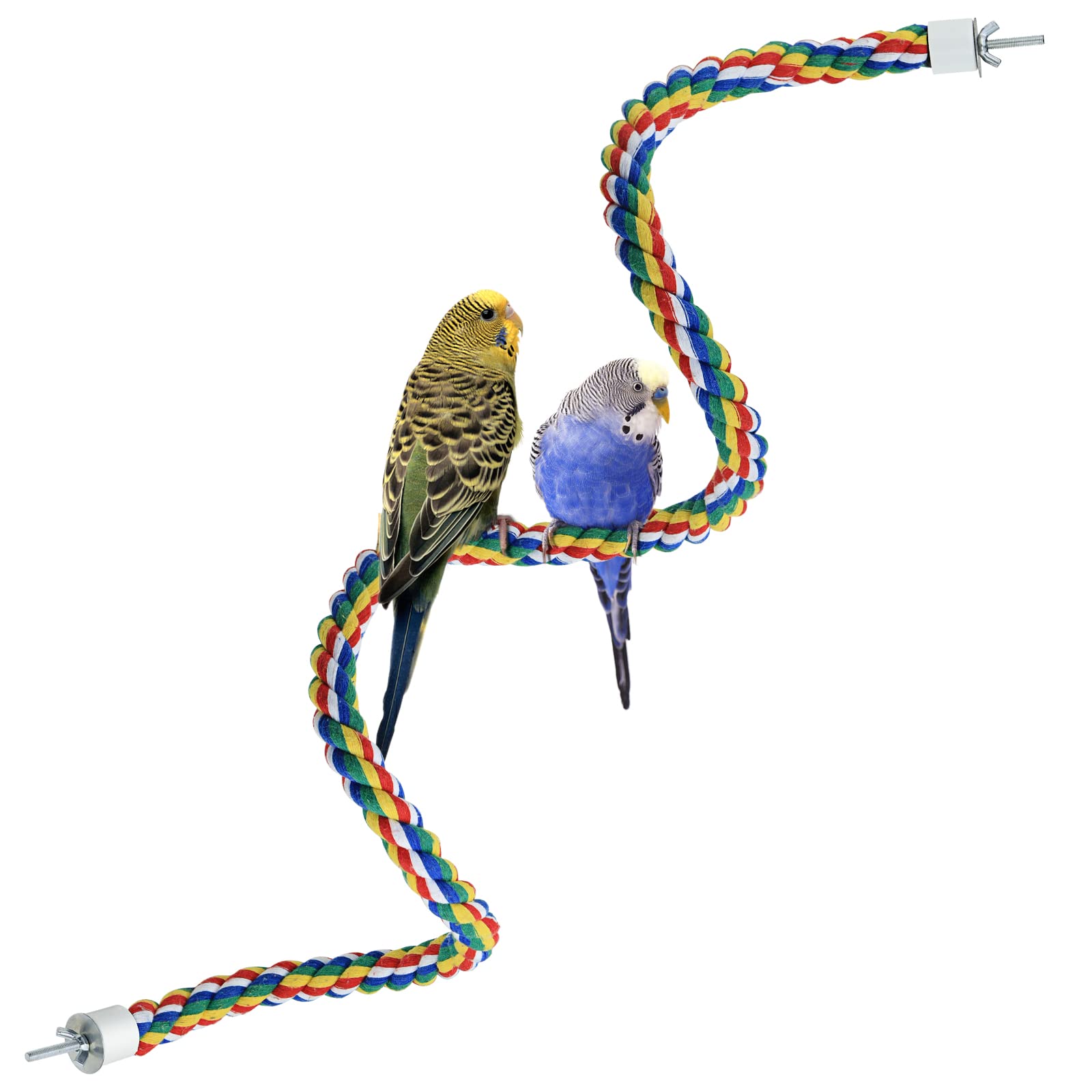 Mygeromon bird rope perch 41inch with metal nut provides a sturdy rest for parrots.