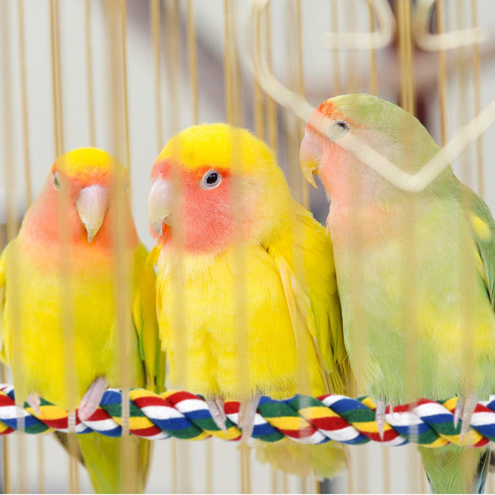 Mygeromon bird rope perch colorful cotton threads offer engaging texture for parrots.