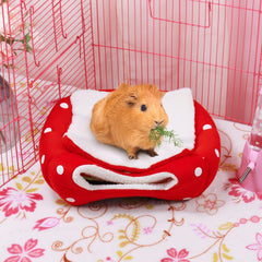 Mygeromon Guinea Pig Bed Strawberry Style front view—soft plush, inviting shelter.
