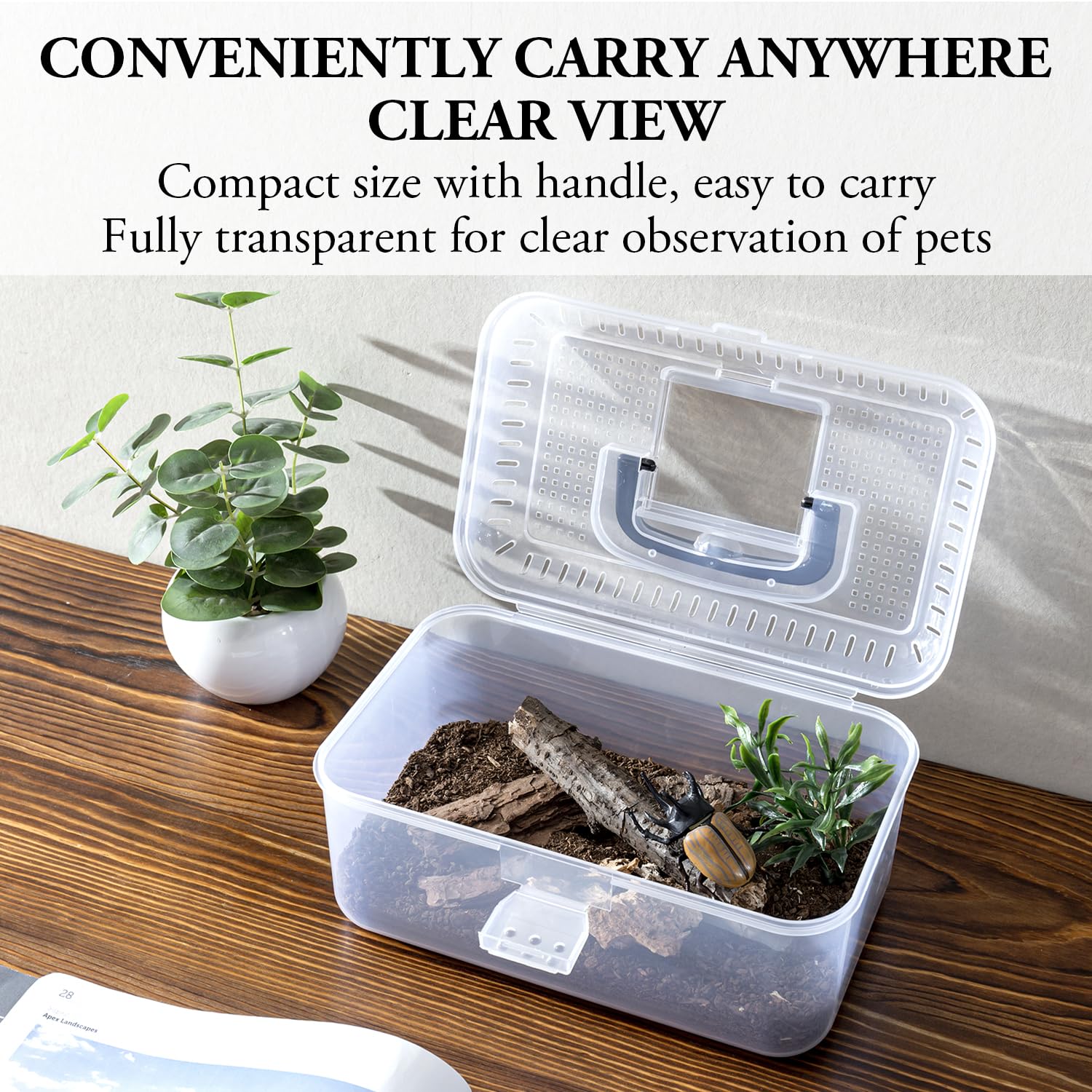 MyGift reptile carrier terrarium open lid demonstrates easy placement and removal