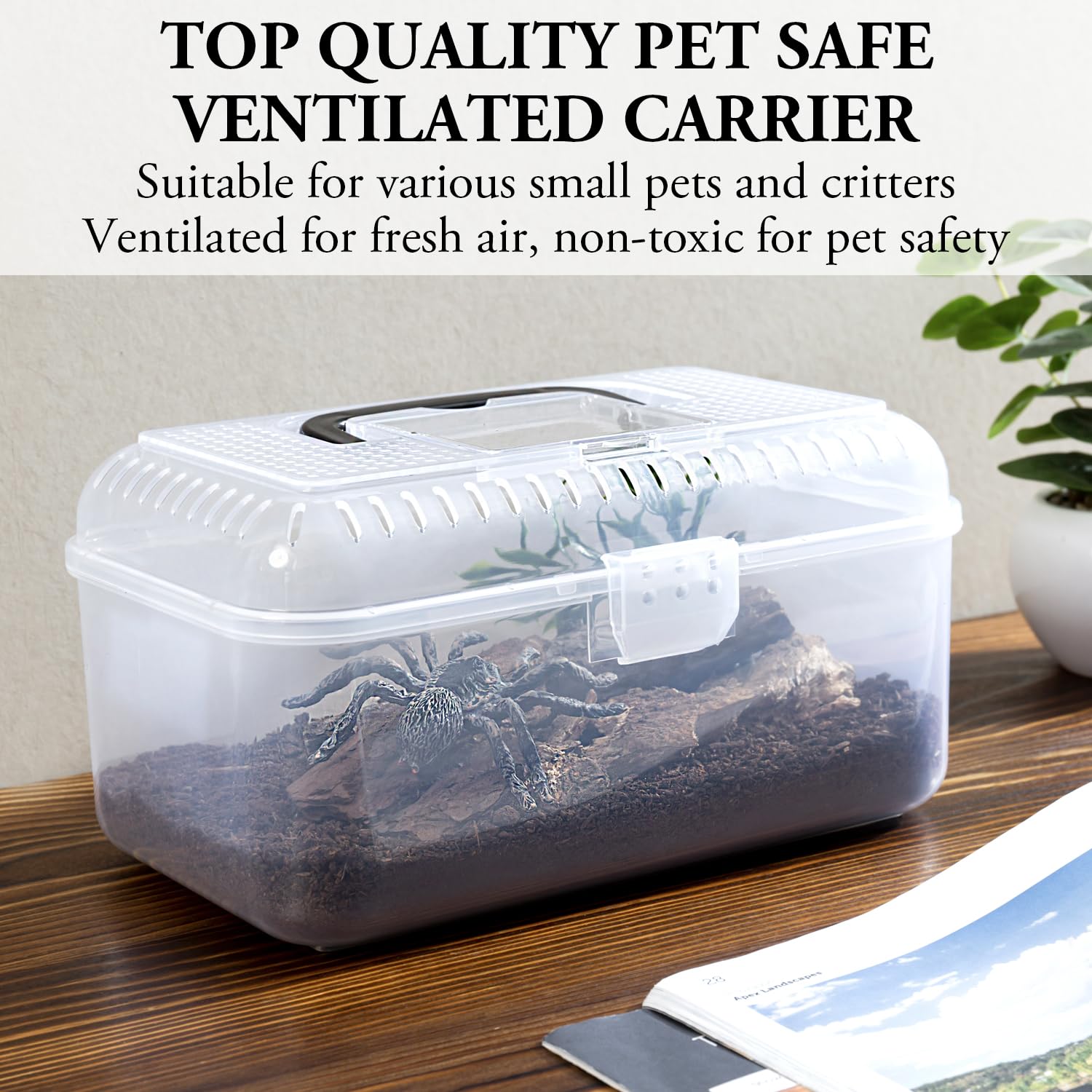 MyGift reptile carrier terrarium top view highlights full-view design for monitoring