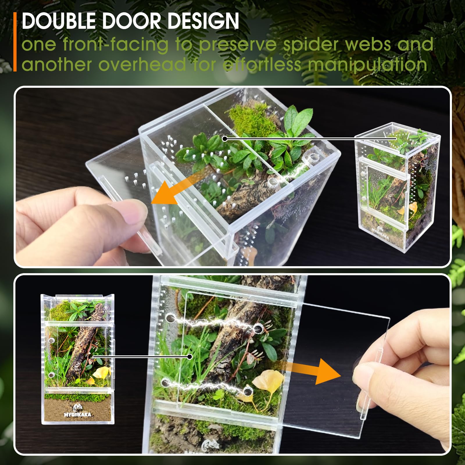 MYGIIKAKA durable acrylic terrarium is easy to clean with magnetic doors