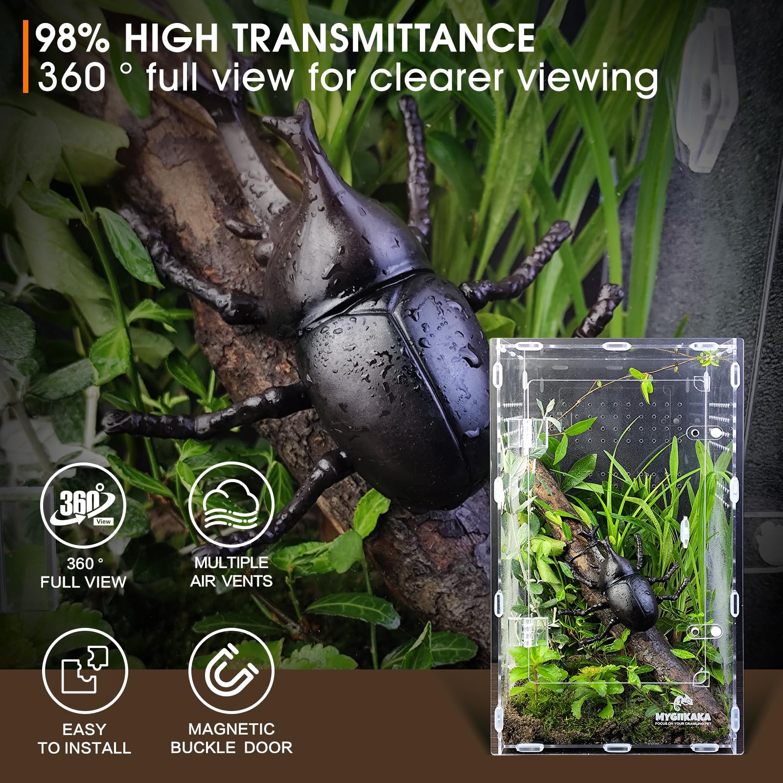 MYGIIKAKA acrylic enclosure features easy assembly with rubber bands