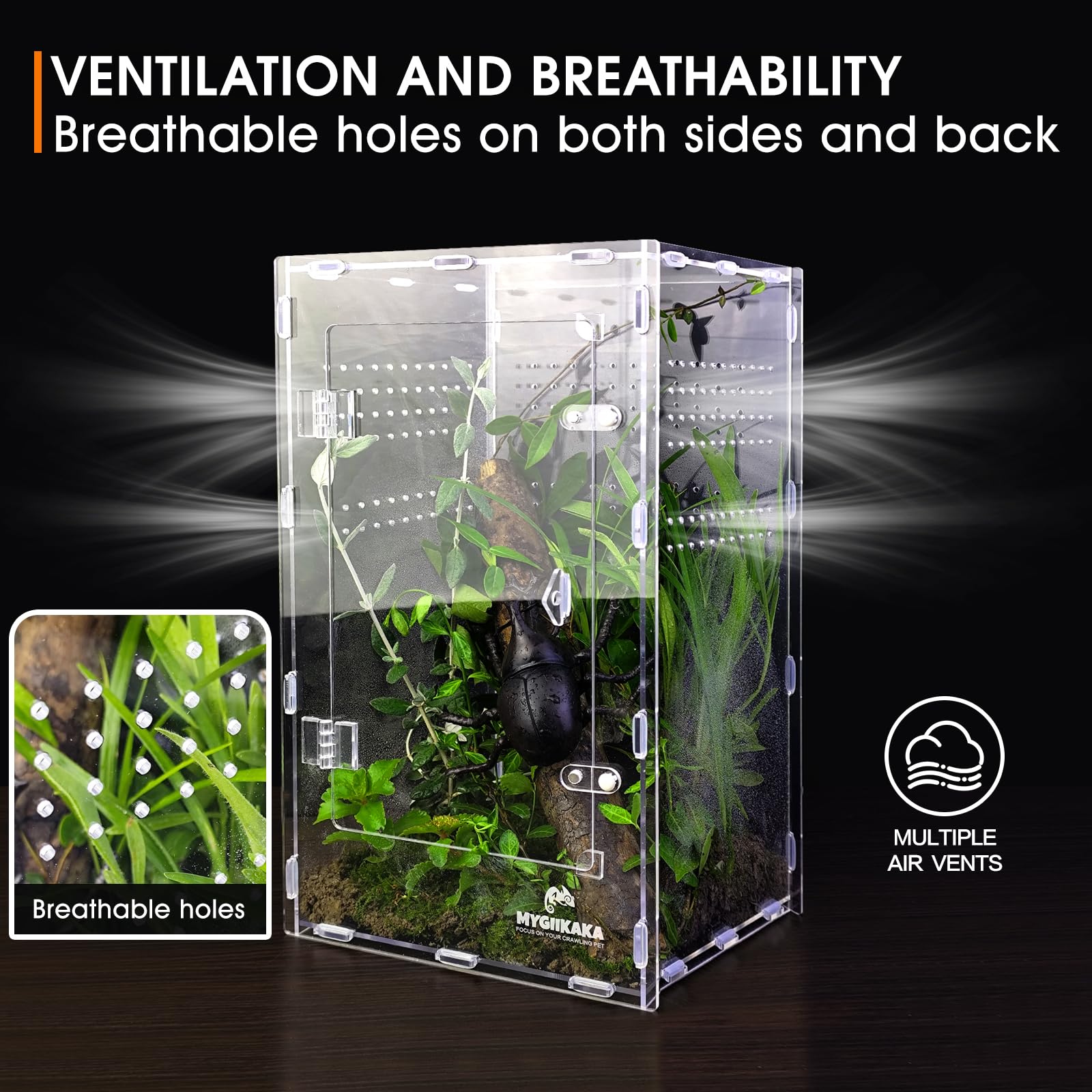 MYGIIKAKA locking handle on acrylic enclosure for pet safety