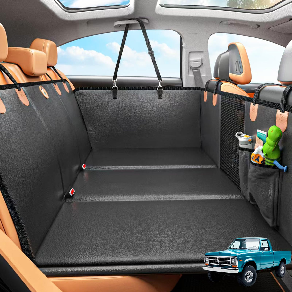 MYJAQI back-seat extender for full-size trucks increases space for large dogs.
