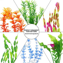 MyLifeUNIT aquarium plants show soft PVC leaves and a ceramic base to stand upright.