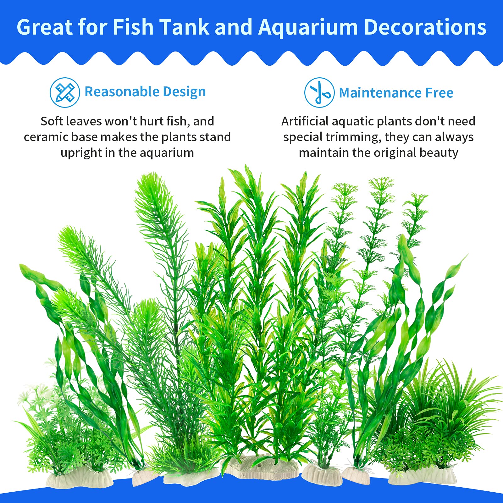 MyLifeUNIT ceramic-base aquarium plants provide stable decor so plants won't float in tanks.