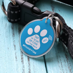 MYLUCKTAG epoxy resin tag closeup—non-toxic, waterproof, long-lasting.