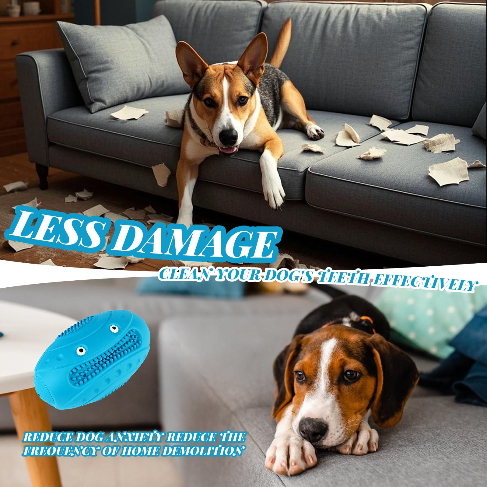 MynePets indestructible chew toy blue textured surface promotes engaging chewing.