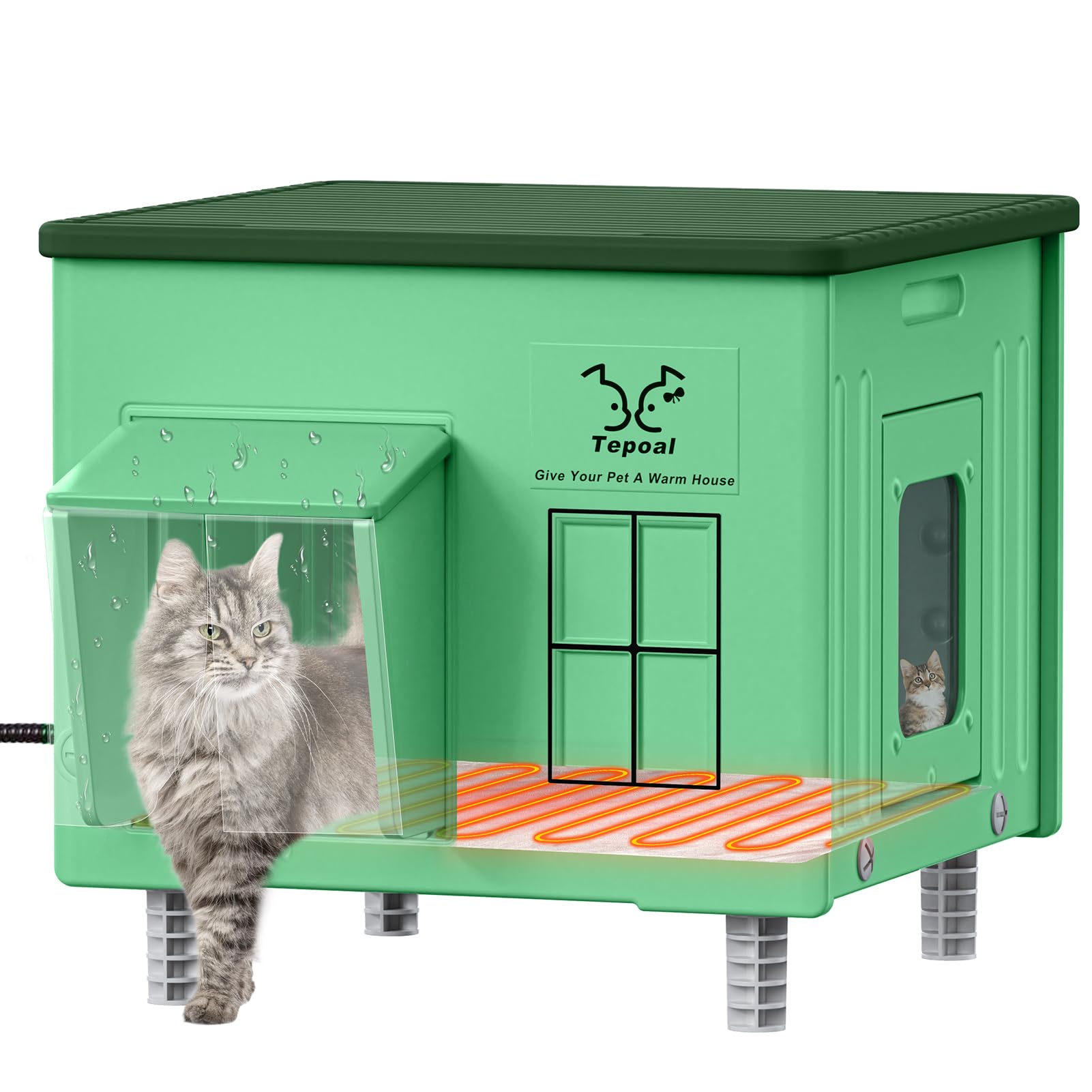 Myodal heated cat house outdoor shell showing rugged protection for harsh weather
