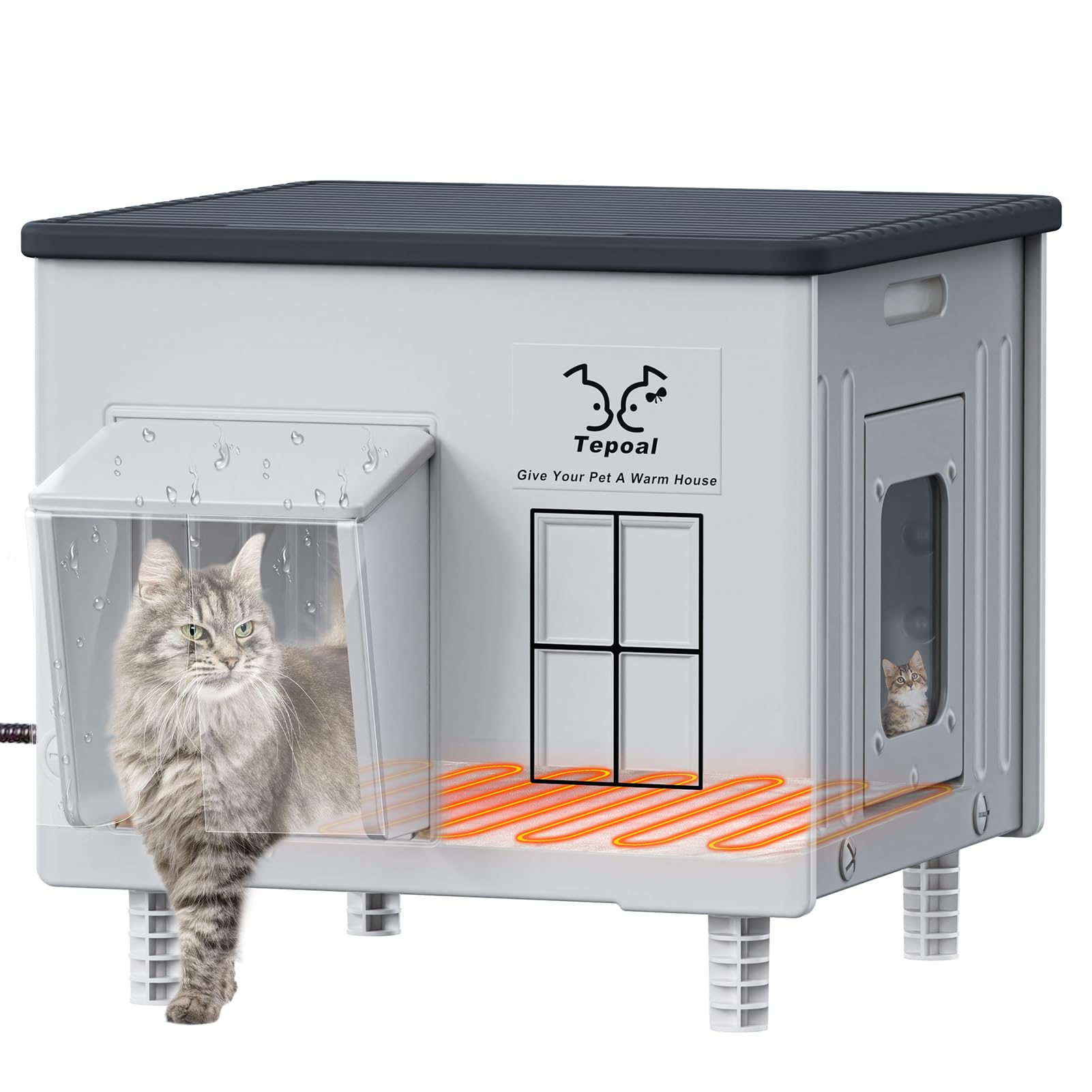 Myodal indestructible heated cat house exterior shows rugged weatherproof protection for outdoor warmth.