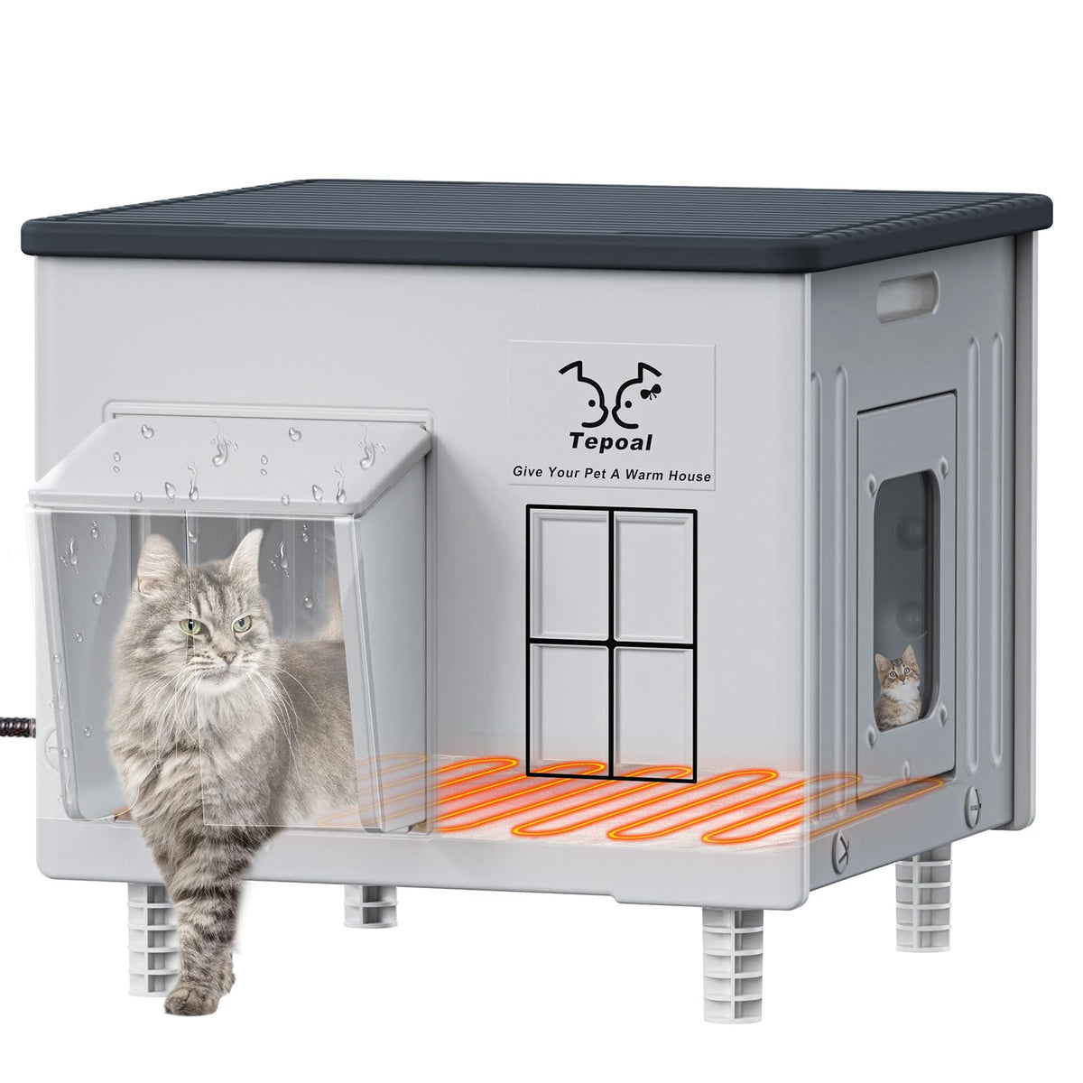 Myodal indestructible heated cat house exterior shows rugged weatherproof protection for outdoor warmth.