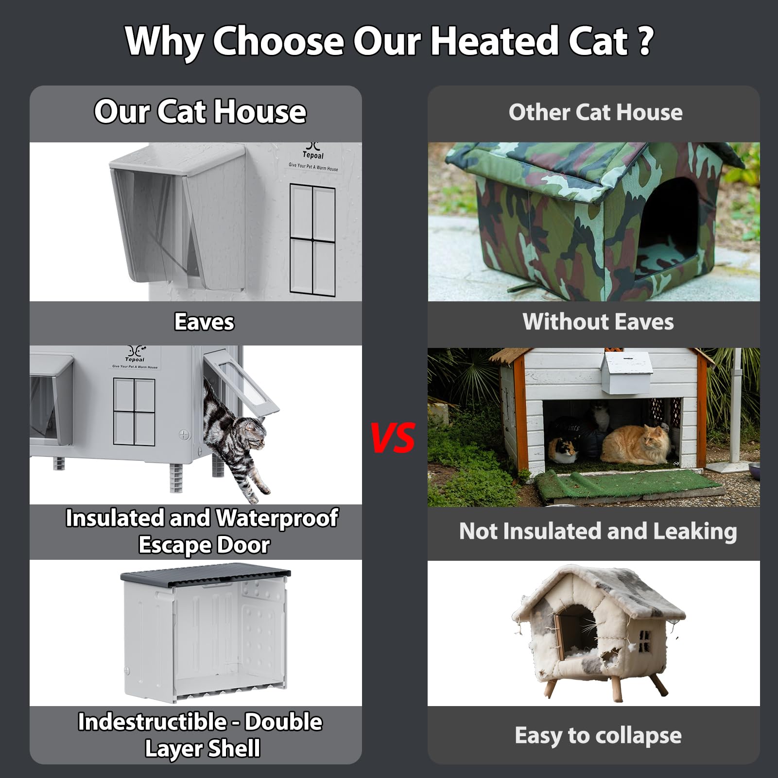 Myodal durable shelter resisting wind, rain, and hail for resting cats