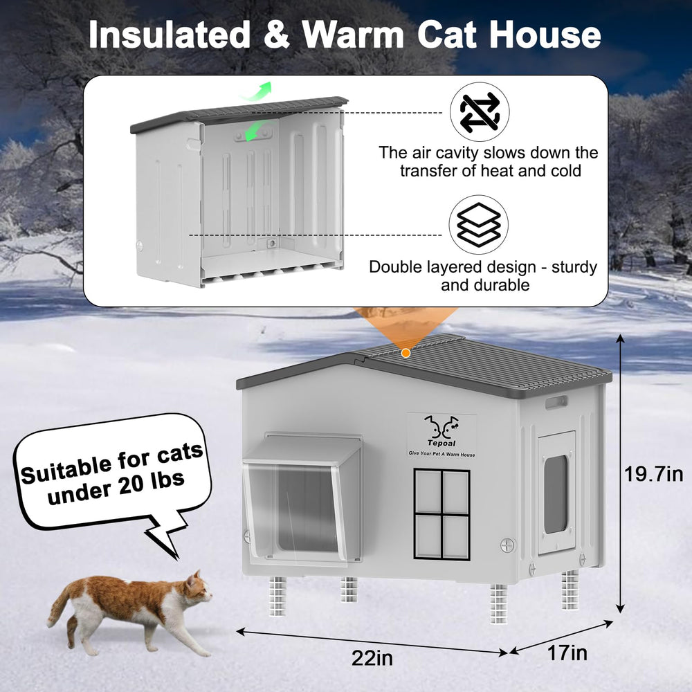 Myodal UL-approved heating pad delivers safe warmth for exposed outdoor cats.