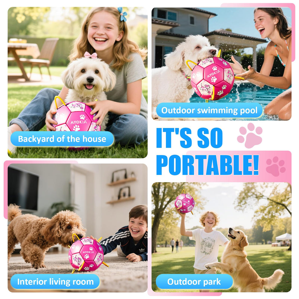 MYOKIA pink dog soccer ball with hexagon texture for engaging outdoor fetch and bounce