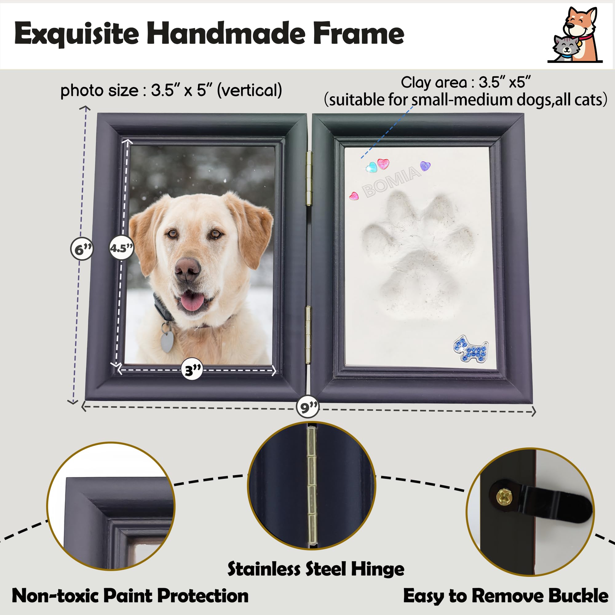 MYPAWLETS frame-display-photos highlights paw print, trinkets, and photos together.