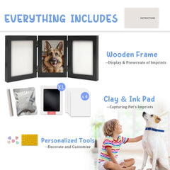 MYPAWLETS wooden paw print frame display with two keepsakes and photo