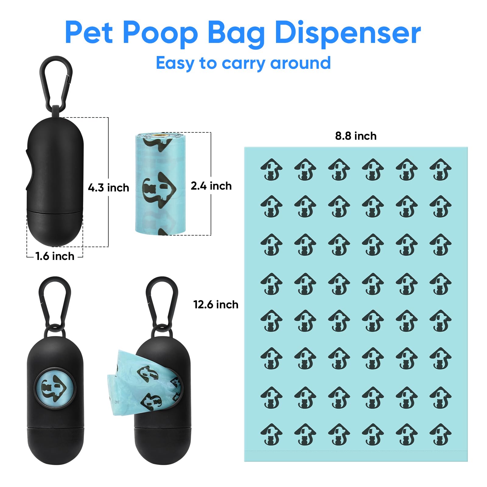 MYPIN bag dispenser attached to rope for hands-free pet outings.