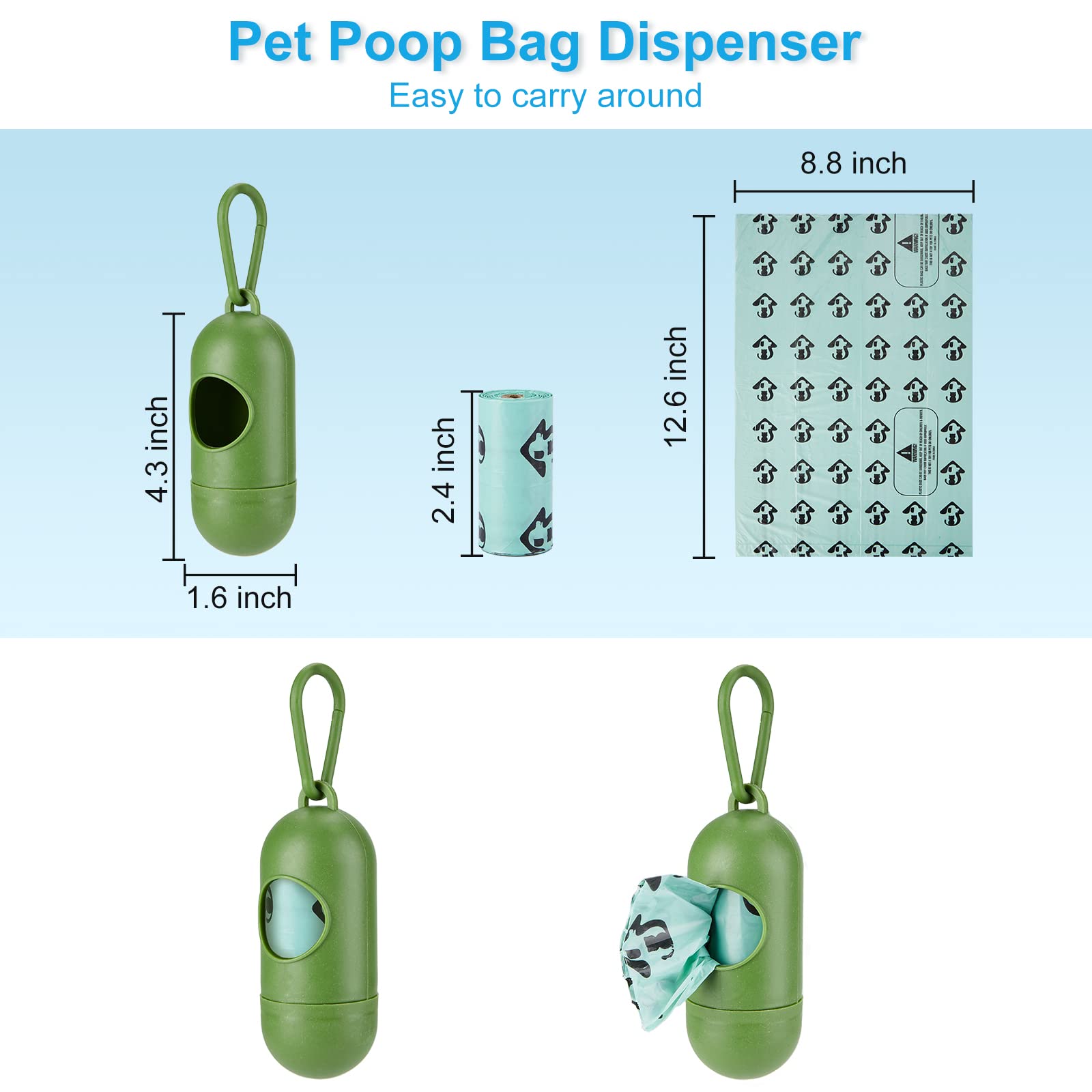 MYPIN poop bag dispenser shown with scooper for portable, on-the-go cleanup