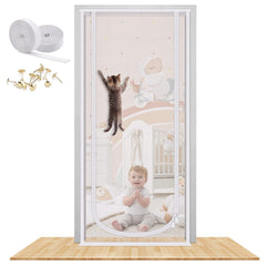 MYPIN reinforced cat screen door with bilateral zipper for easy two-way pass-through and pet safety.