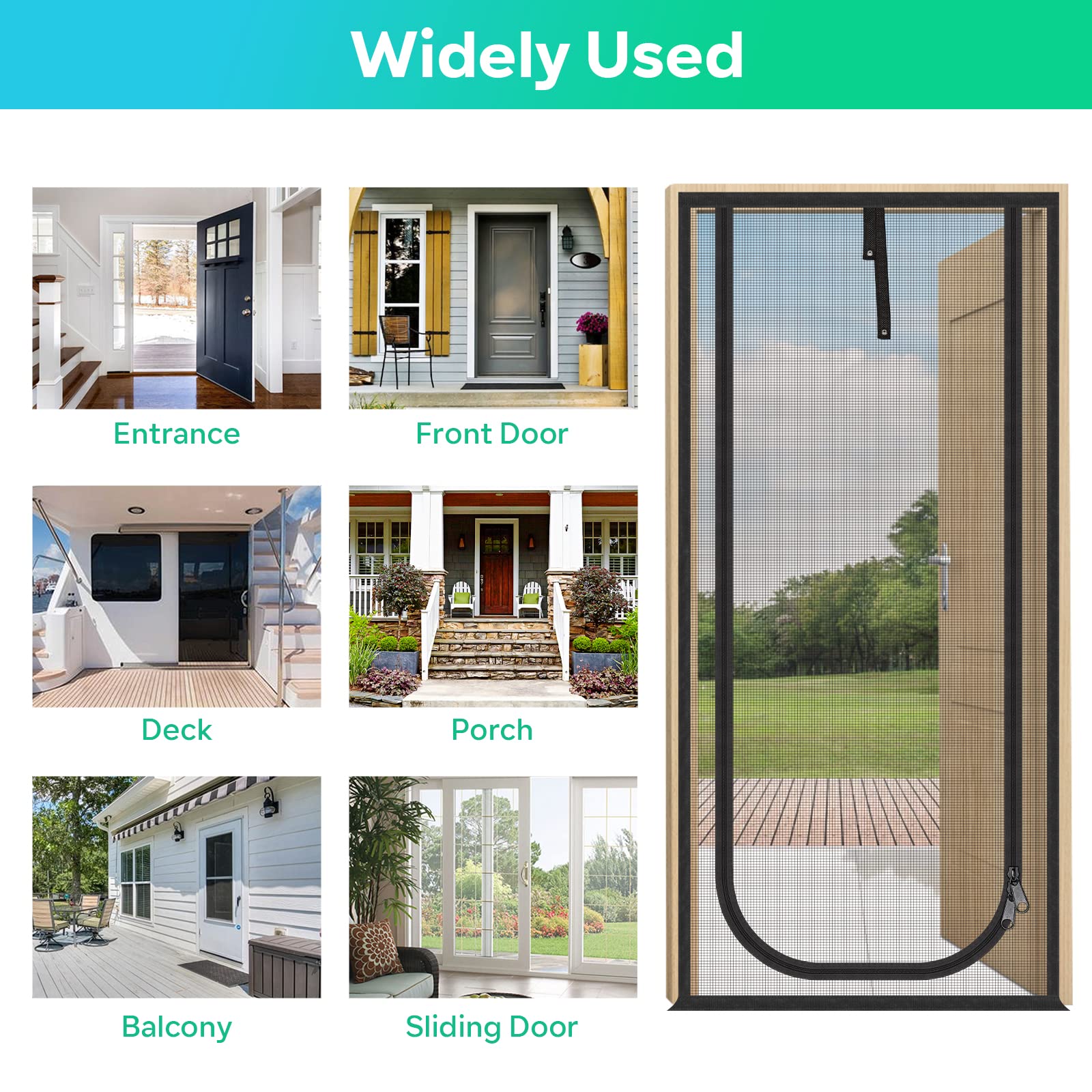 MYPIN versatile room-use across living room, kitchen, and bedroom doors.
