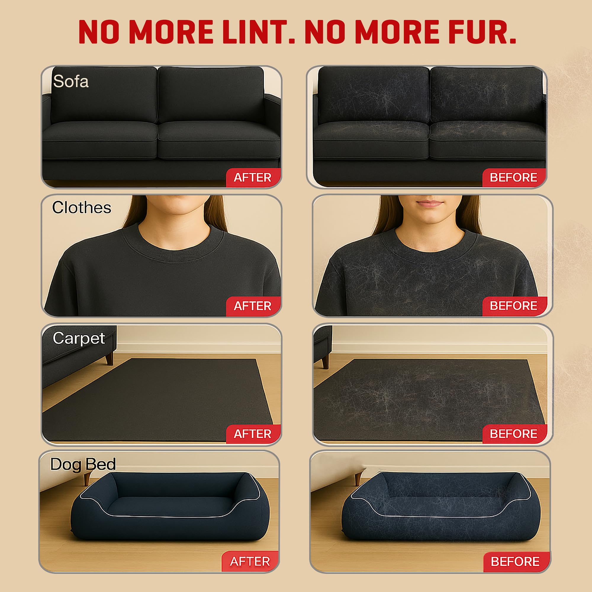 MyPera gloves on sofa upholstery remove fur with static power.